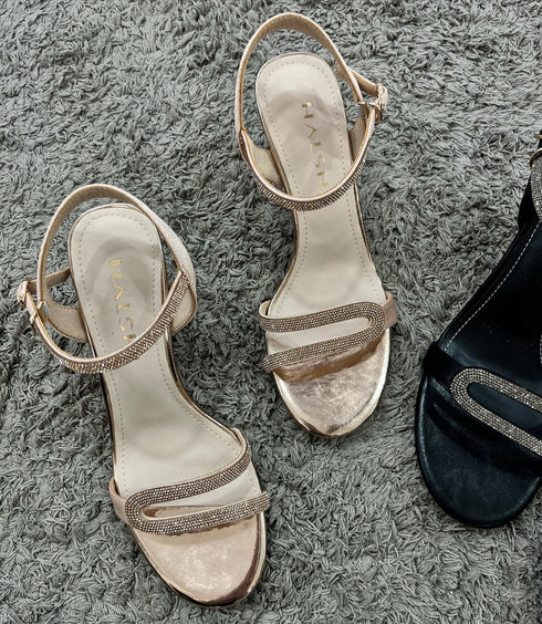 Shimmer Buckle Strap Heel